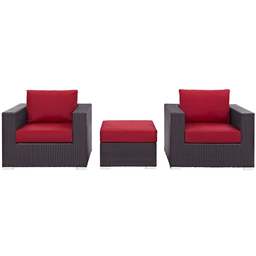 3 Piece Outdoor Patio Sofa Set in Espresso Red Y66909