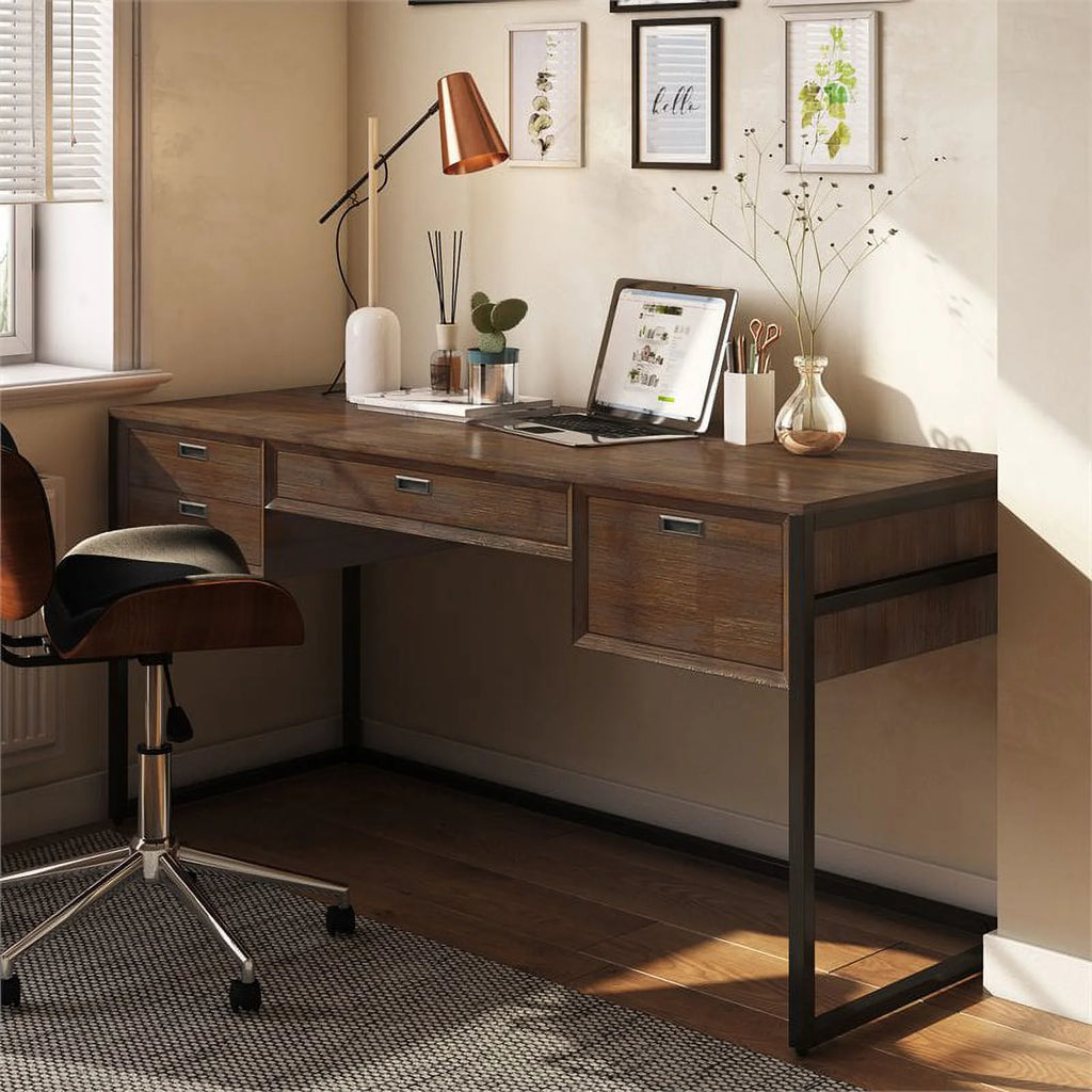 60"W Solid Wood Desk in Rustic Natural Aged Brown G26051