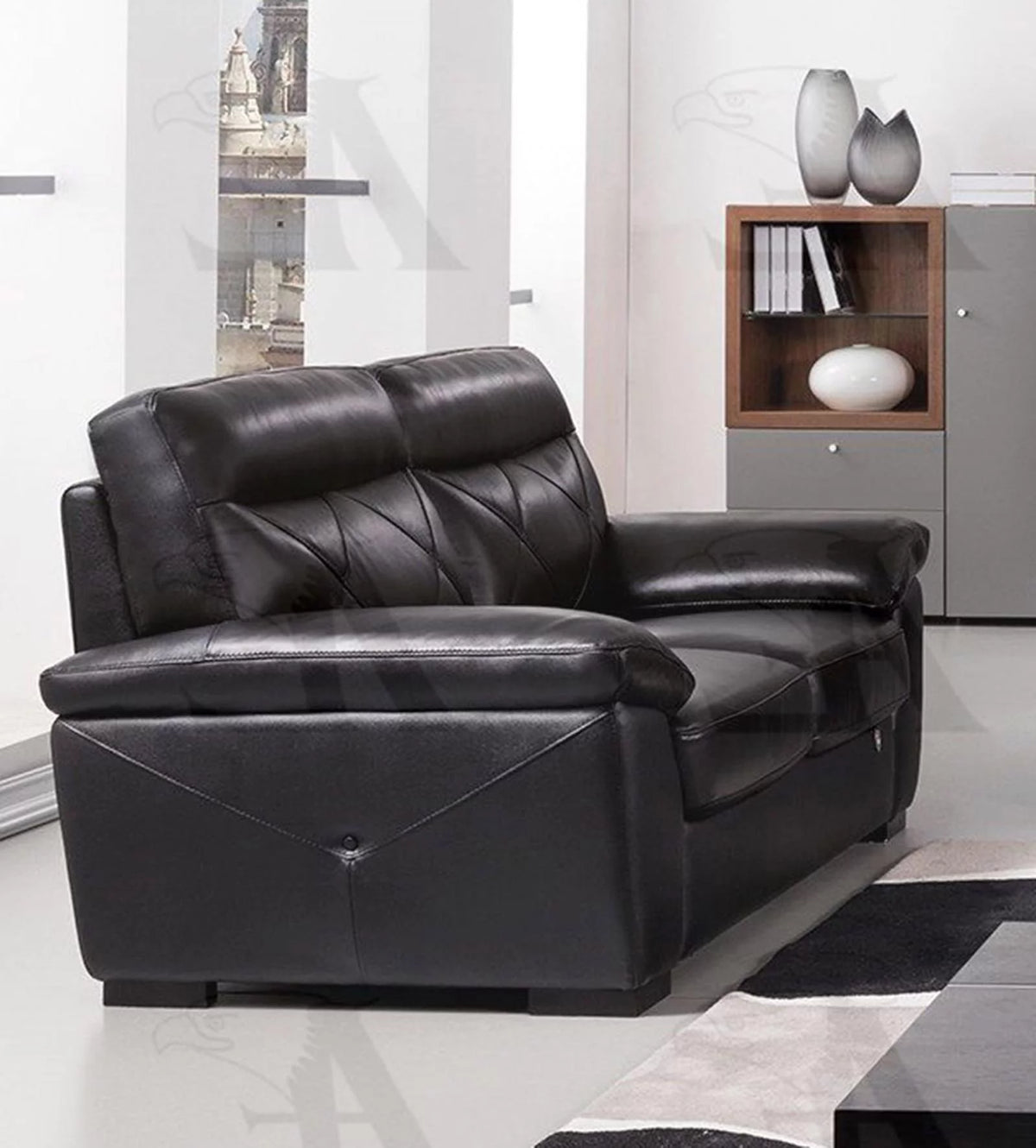 Black Italian Leather Sofa and Loveseat Set I786284