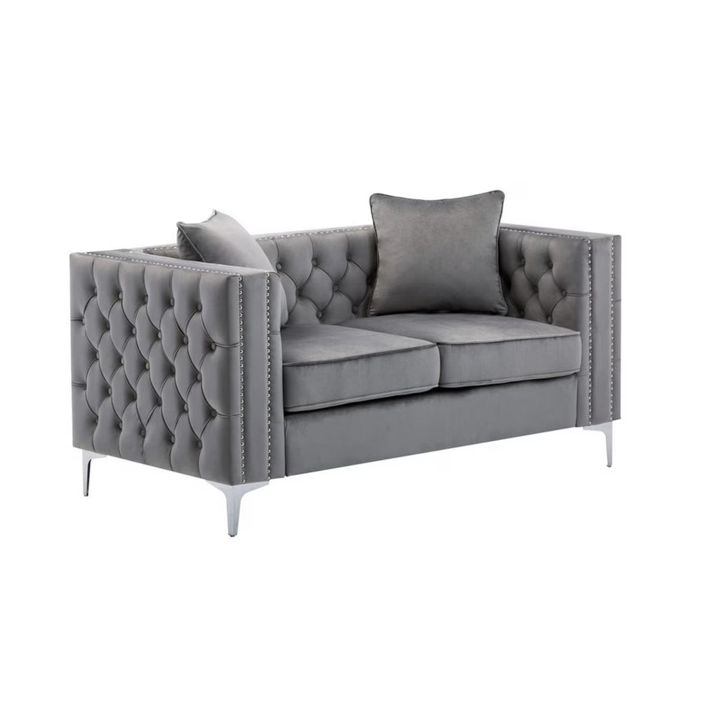 Gray Velvet Chesterfield Loveseat X1278