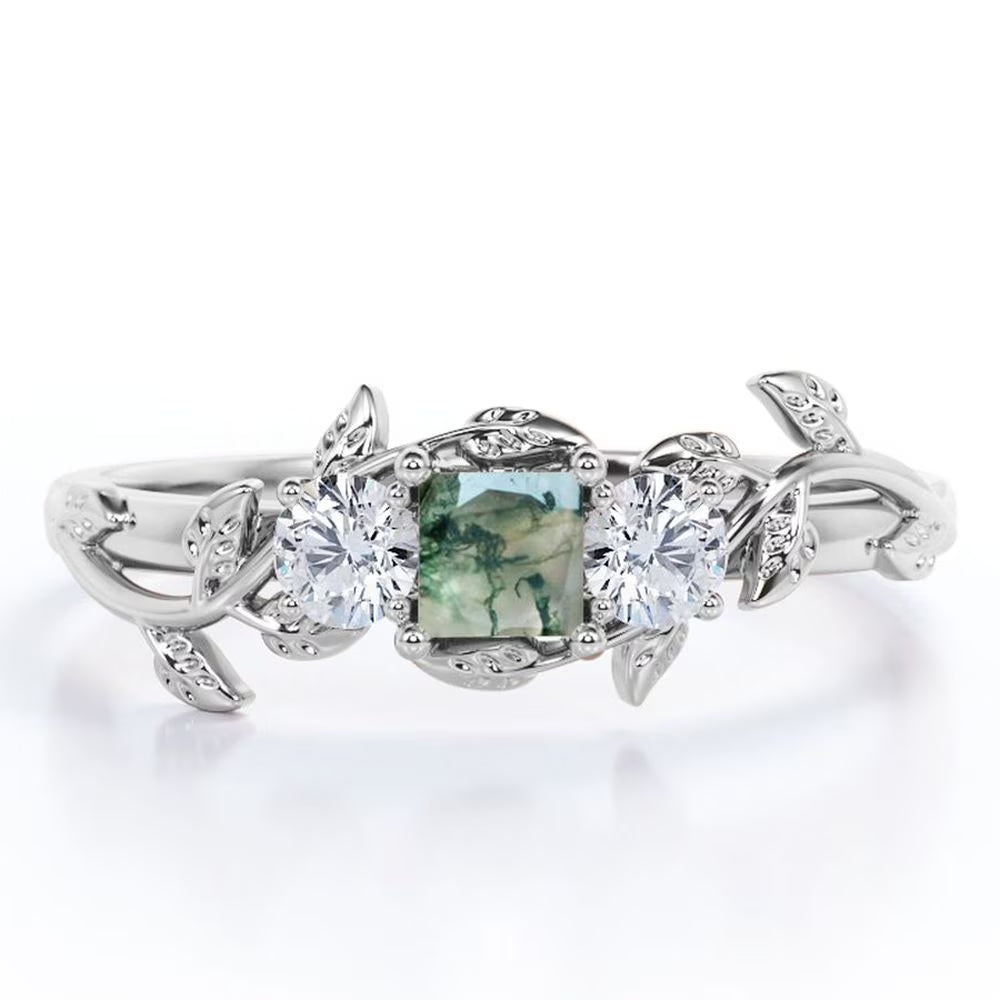 18K White Gold Plating over Silver Three Stone Engagement Ring D185523