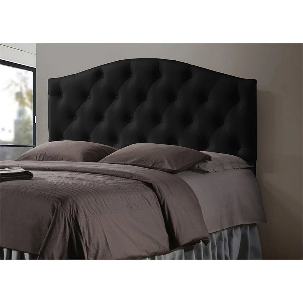 Black Faux Leather Tufted Queen Size Panel Headboard S7126