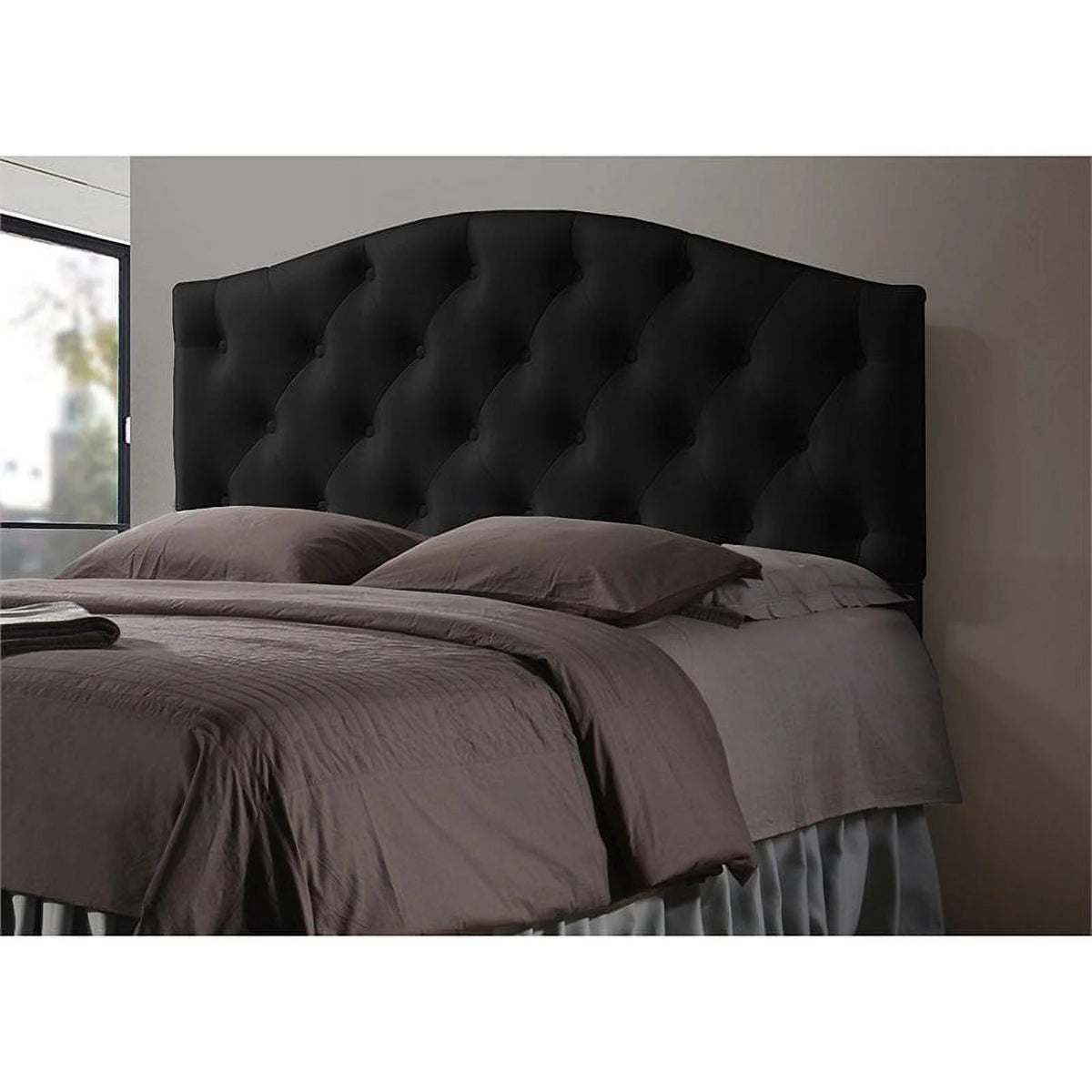 Black Faux Leather Tufted Queen Size Panel Headboard S7126