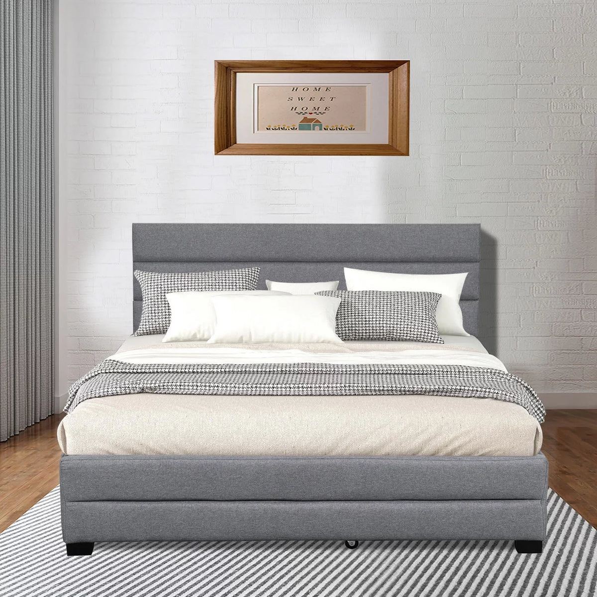 Queen Upholstered Platform Bed with Trundle and Two Drawers Grey S74017