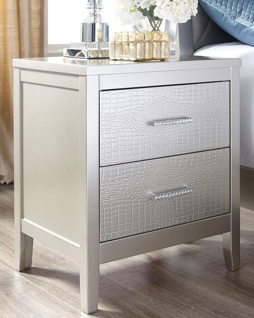 2 Drawer Nightstand with Faux Shagreen Drawer Fronts O367415
