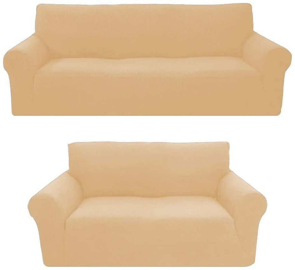 Beige/Cream 2-Piece Brushed Polyester Spandex SlipCover Set for Sofa Loveseat Couch H9217