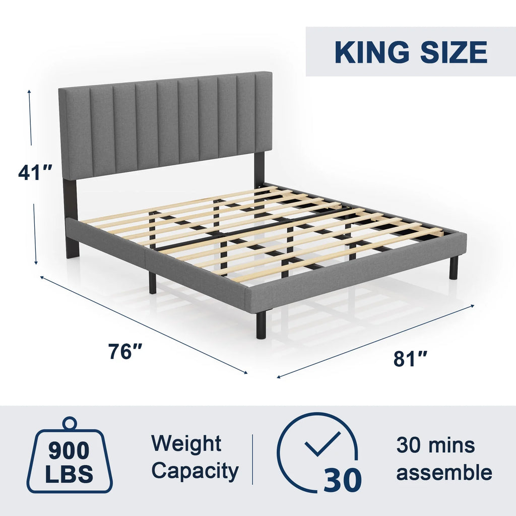 Queen Upholstered Platform Bed Frame with Headboard J463