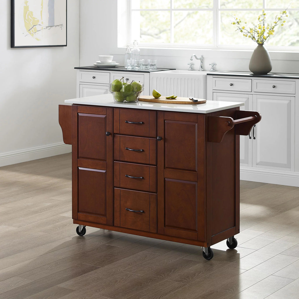 White Granite Top Kitchen Cart N7225