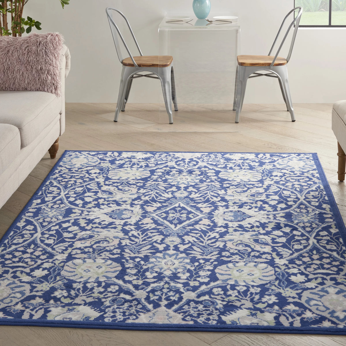 Floral Bohemian Navy Multicolor 5' x 7' Area Rug N829643