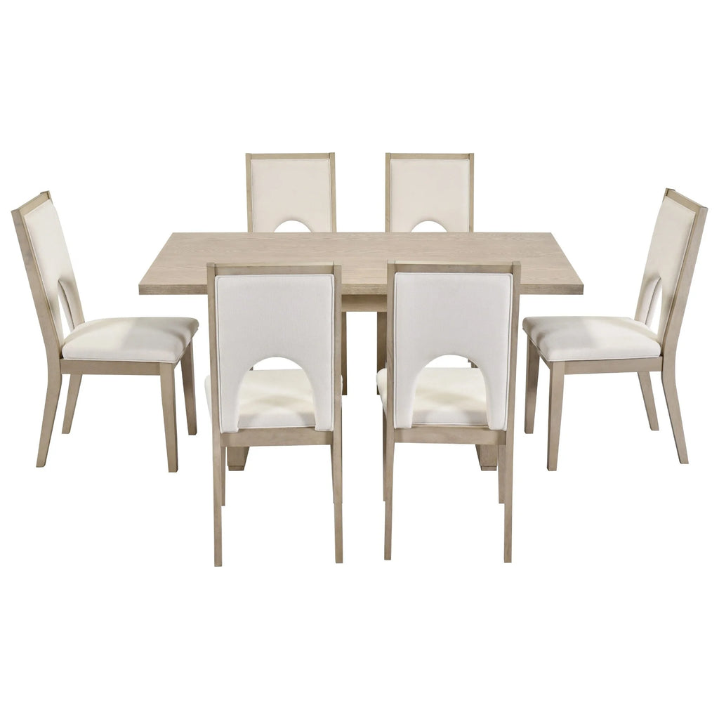 Natural Wood Wash 7-Piece Dining Table Set with 6 Upholstered Chairs K229