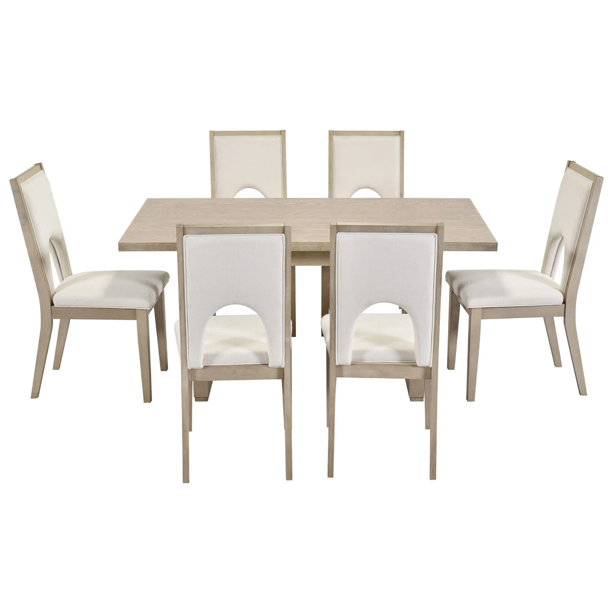 Natural Wood Wash 7-Piece Dining Table Set with 6 Upholstered Chairs K229