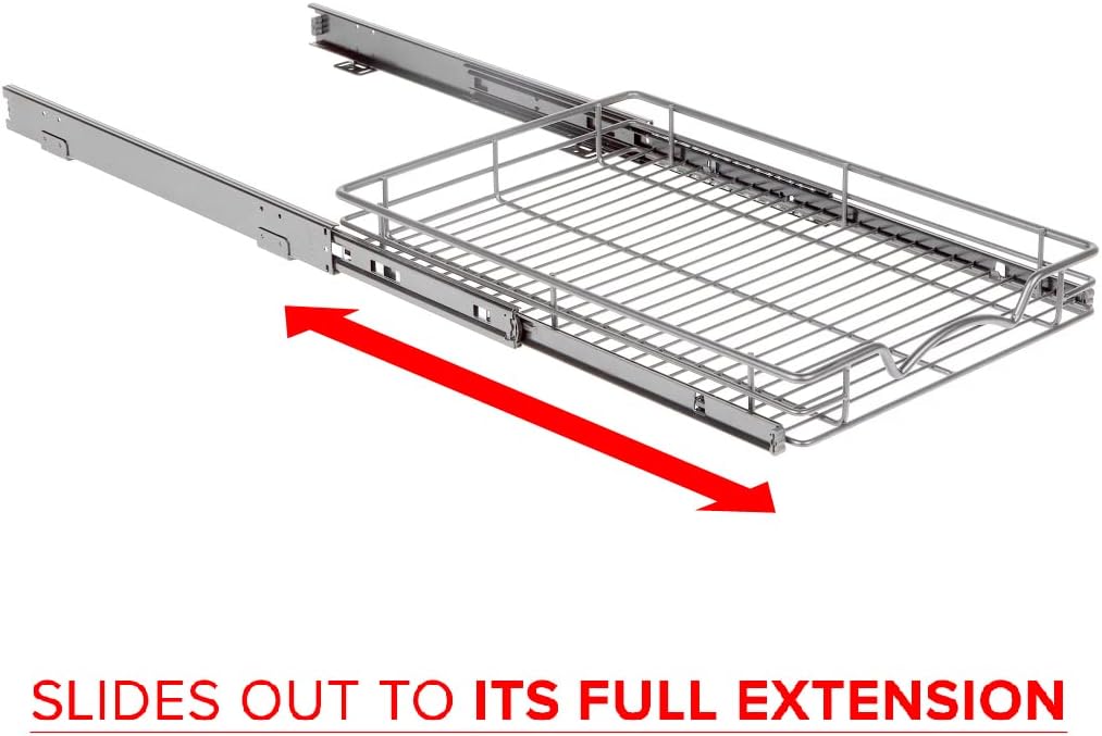 14"W x 21"D Chrome Wire Frame Pull Out Drawer Cabinet Organizer D8854