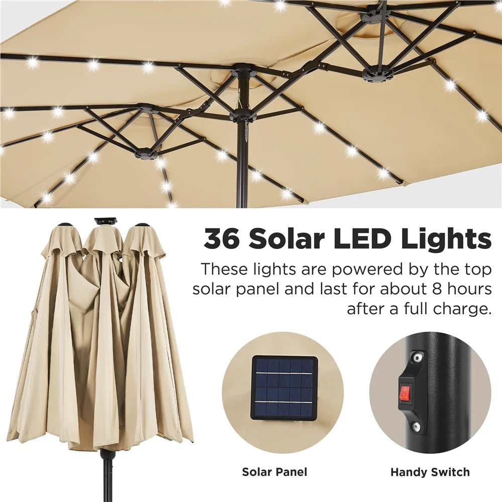 Tan 13ft Patio Umbrella with Solar Lights Q98443