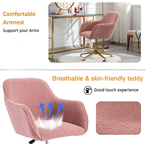 Pink Faux Fur Upholstered Swivel Desk Chair X88856