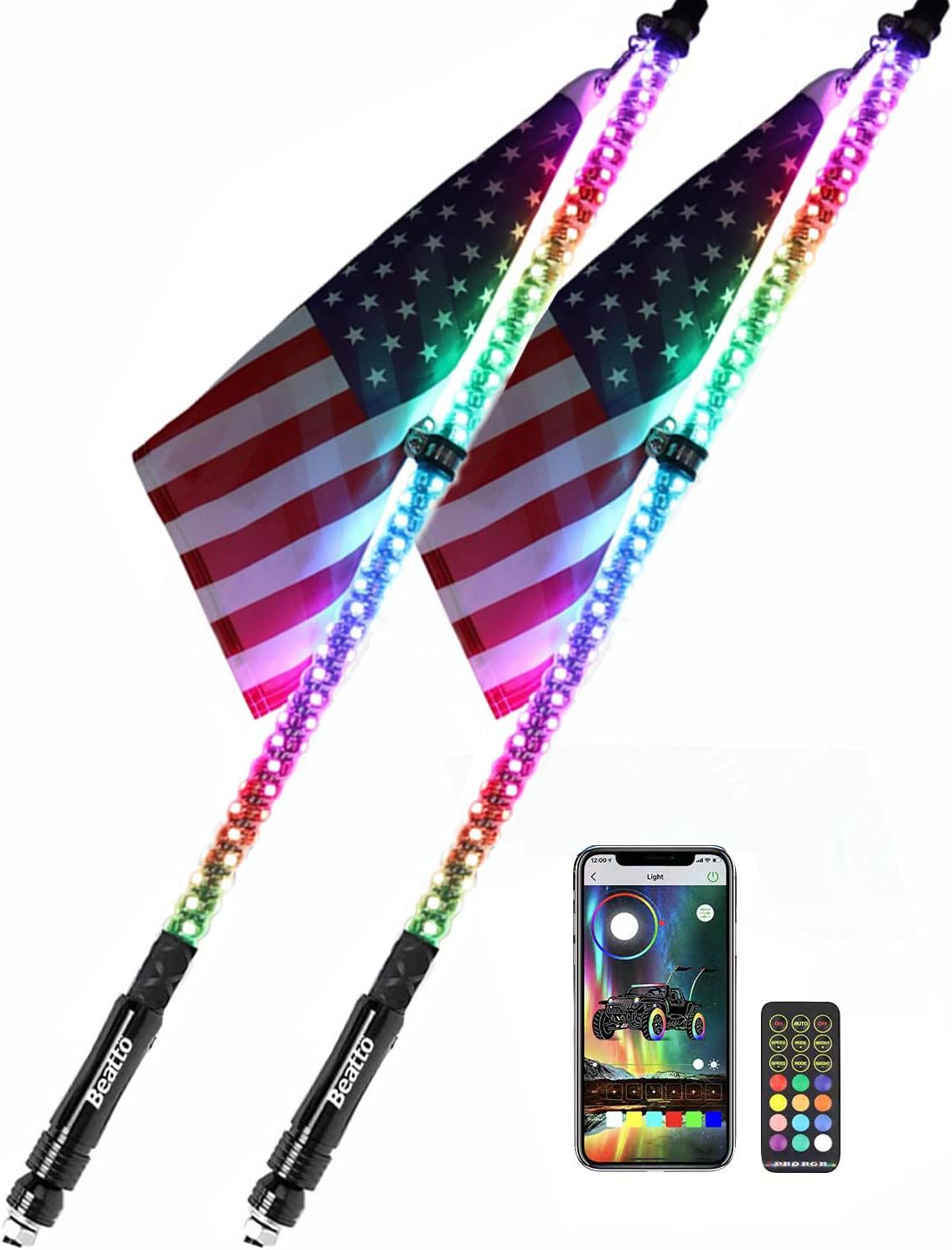 2PCS 5FT LED Whips Light with Remote and app I784599