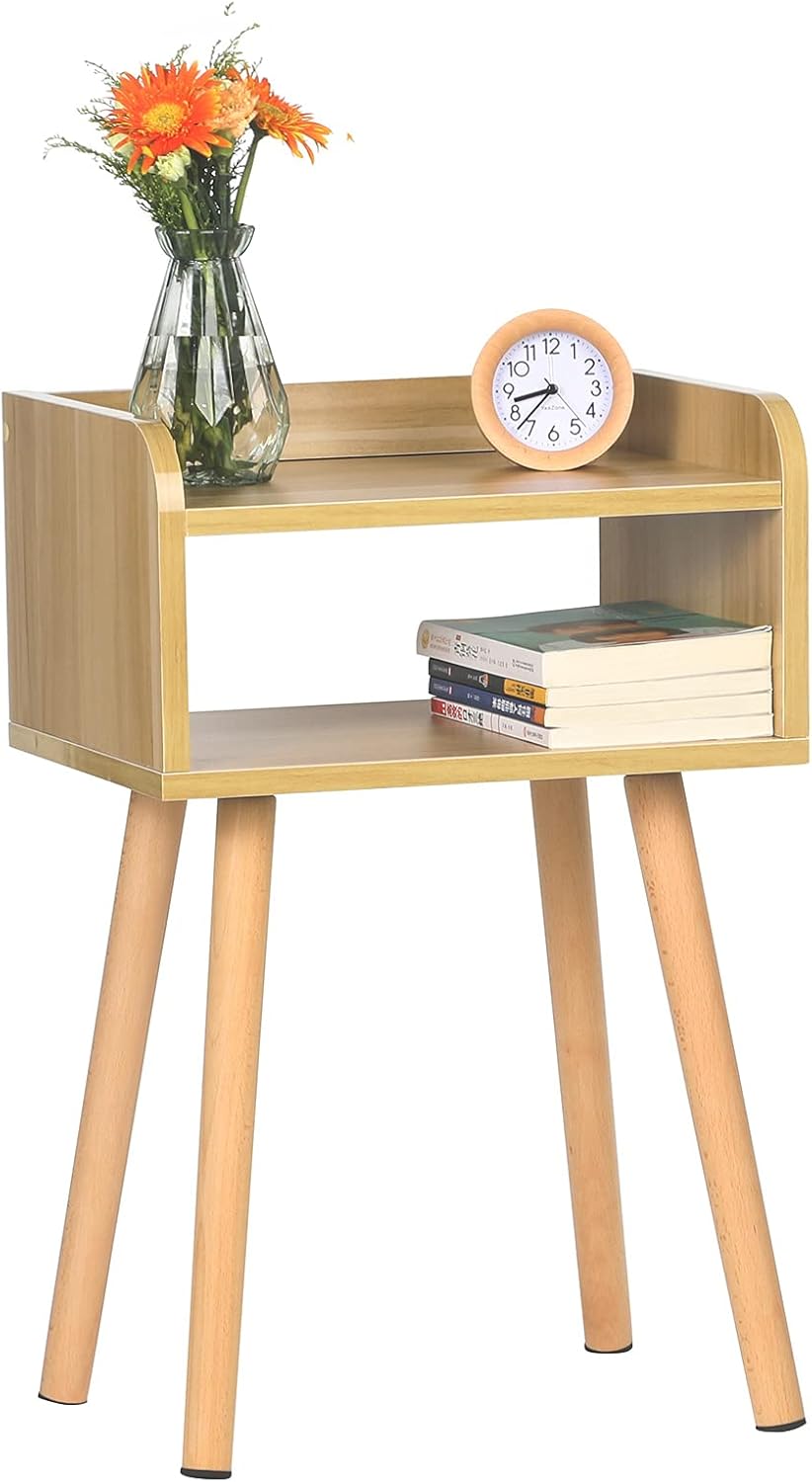Grey Nightstand with Solid Wood Legs V6913