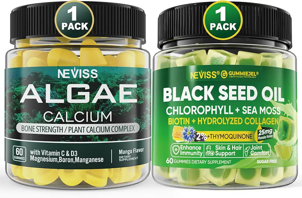 Algae Calcium Gummies 600mg with Vitamin D3, C + Black Seed Oil F488570