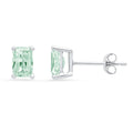 14K White Gold Emerald Cut Solitaire Stud Earrings B316