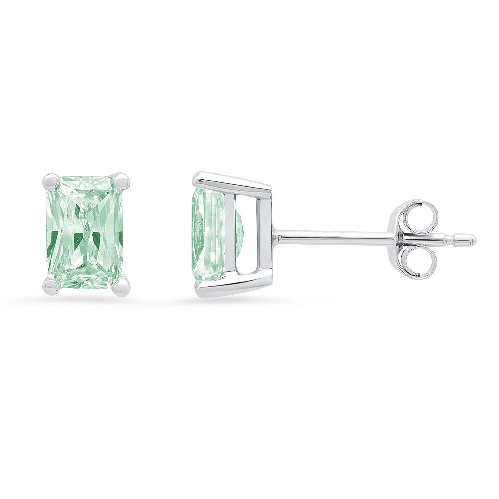 14K White Gold Emerald Cut Solitaire Stud Earrings B316
