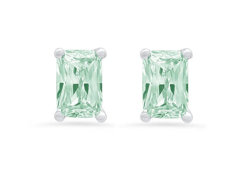 14K White Gold Emerald Cut Solitaire Stud Earrings B316